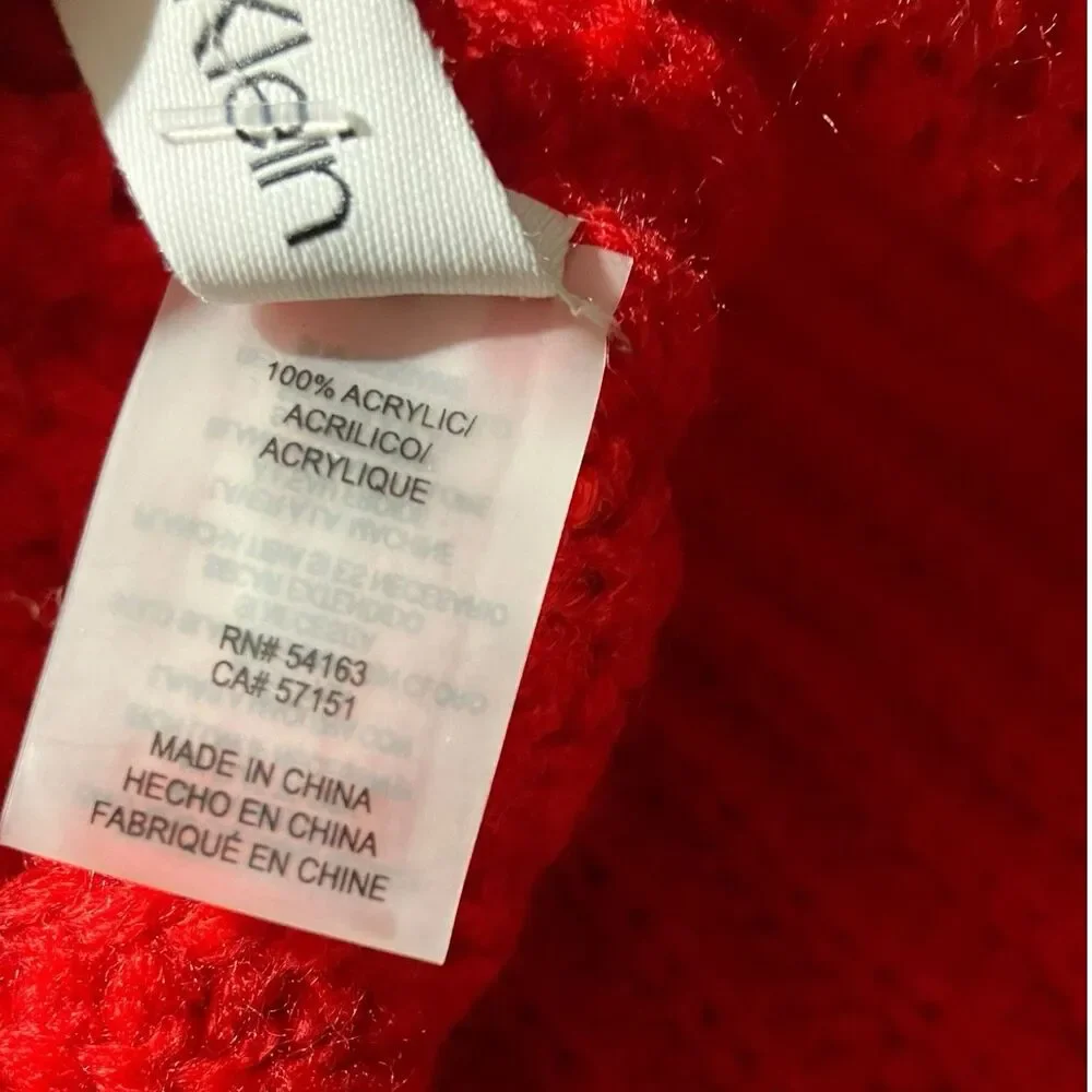Calvin Klein Knit Neck Warmer‎ Womens OS Red Beige Striped Cowl Winter Scarf